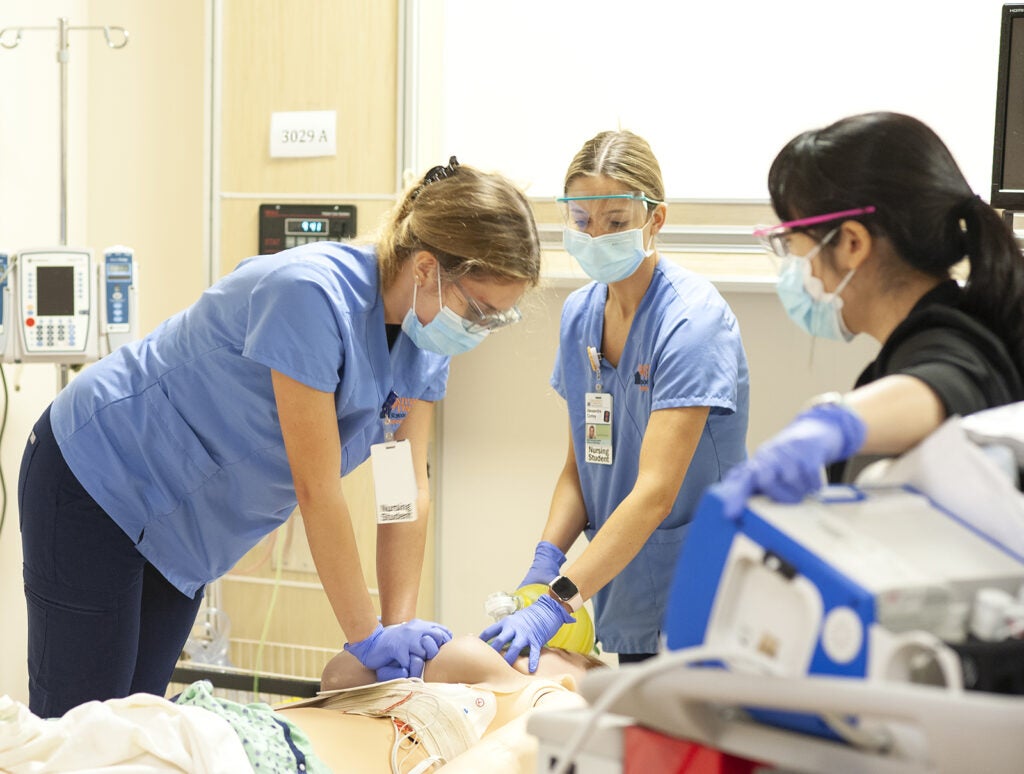 students in sim center