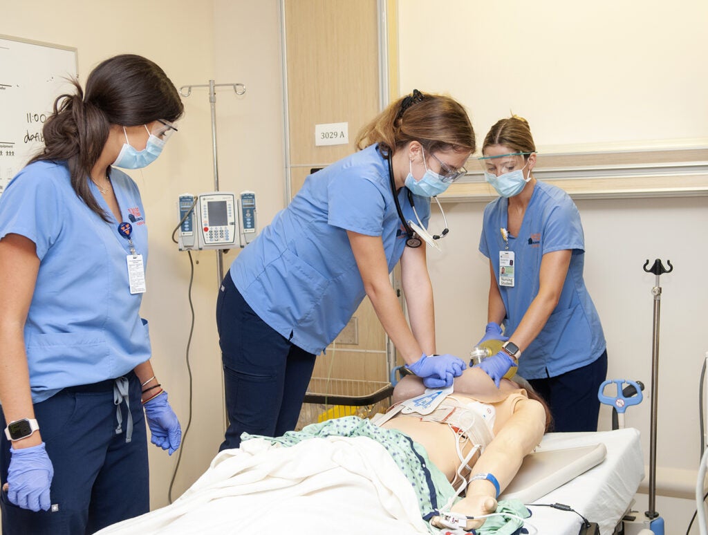 students in sim center