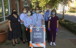 The COVID-19 study team included Bridgette Arlook (from left), Christy Breeden, Rebecca Wade, Crystal Reed, Jennifer Pinnata, William A. Petri Jr. and Andrea Stanley.