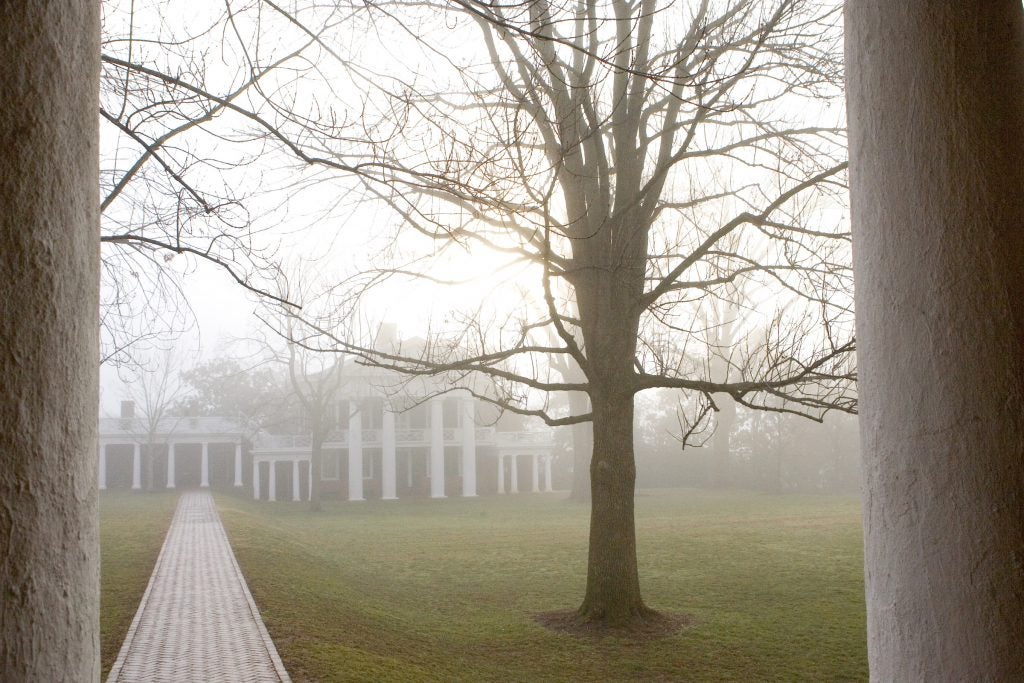 University of Virginia grounds in the mist