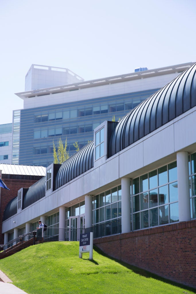Photo showing exterior of UVA hospital 