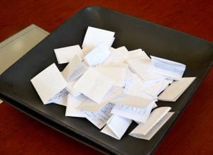 Pile of notes in a bowl