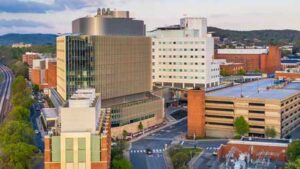 Aerial photo of UVA Hospital