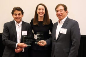 Dean Melina Kibbe with previous award winners Dr. Lee Ellis and Dr. Leonard Schleifer