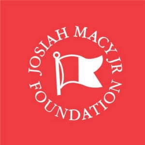 Macy Foundation red grapic with white letters