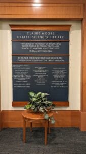 Claude Moore Health Sciences Library Entry Plaque