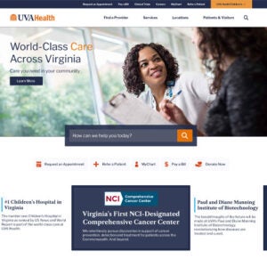 screenshot of updated UVA Health website
