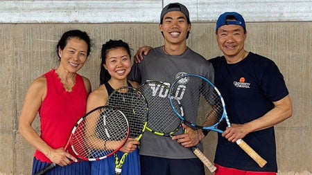 Albert Jun and family play tennis