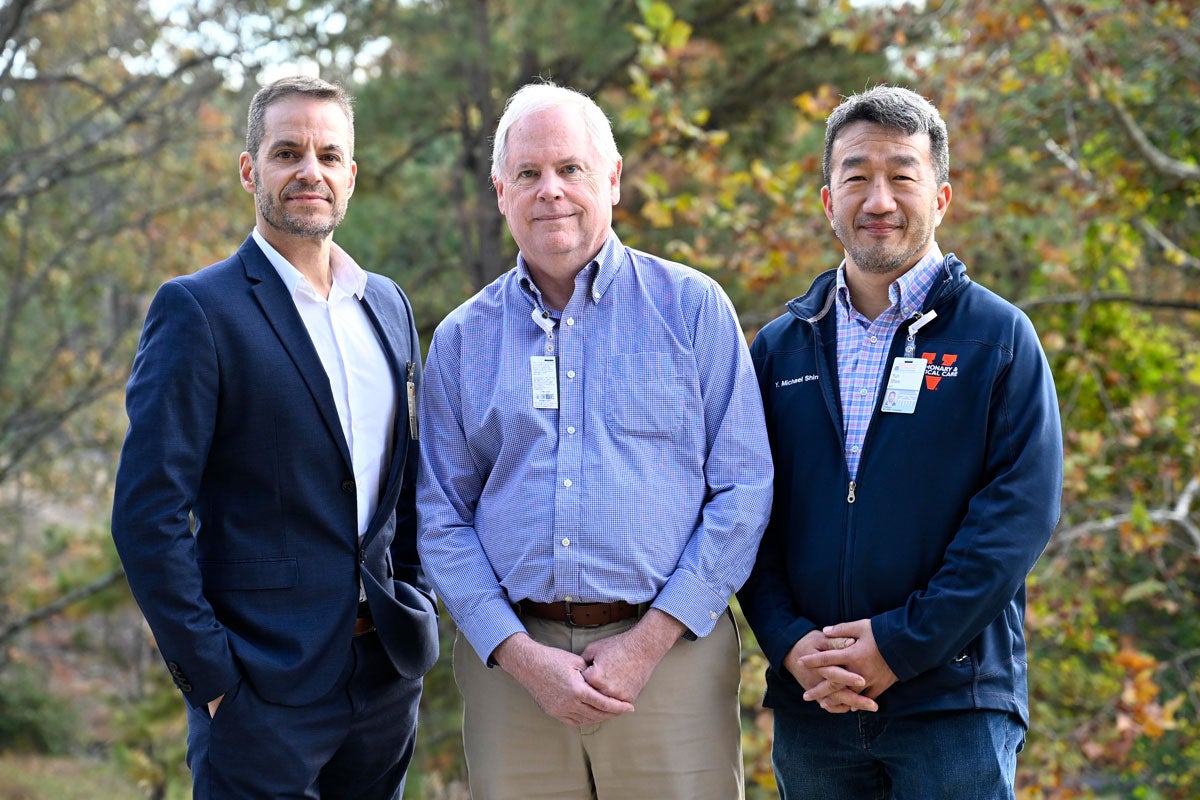 (From left) Jaime Mata, PhD, John P. Mugler, PhD, Y. Michael Shim, MD