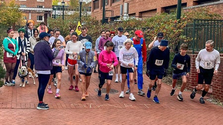 Runners prepare for the start of the race.