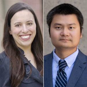 (From left) Brady Spencer, PhD, and Jie Yang, PhD