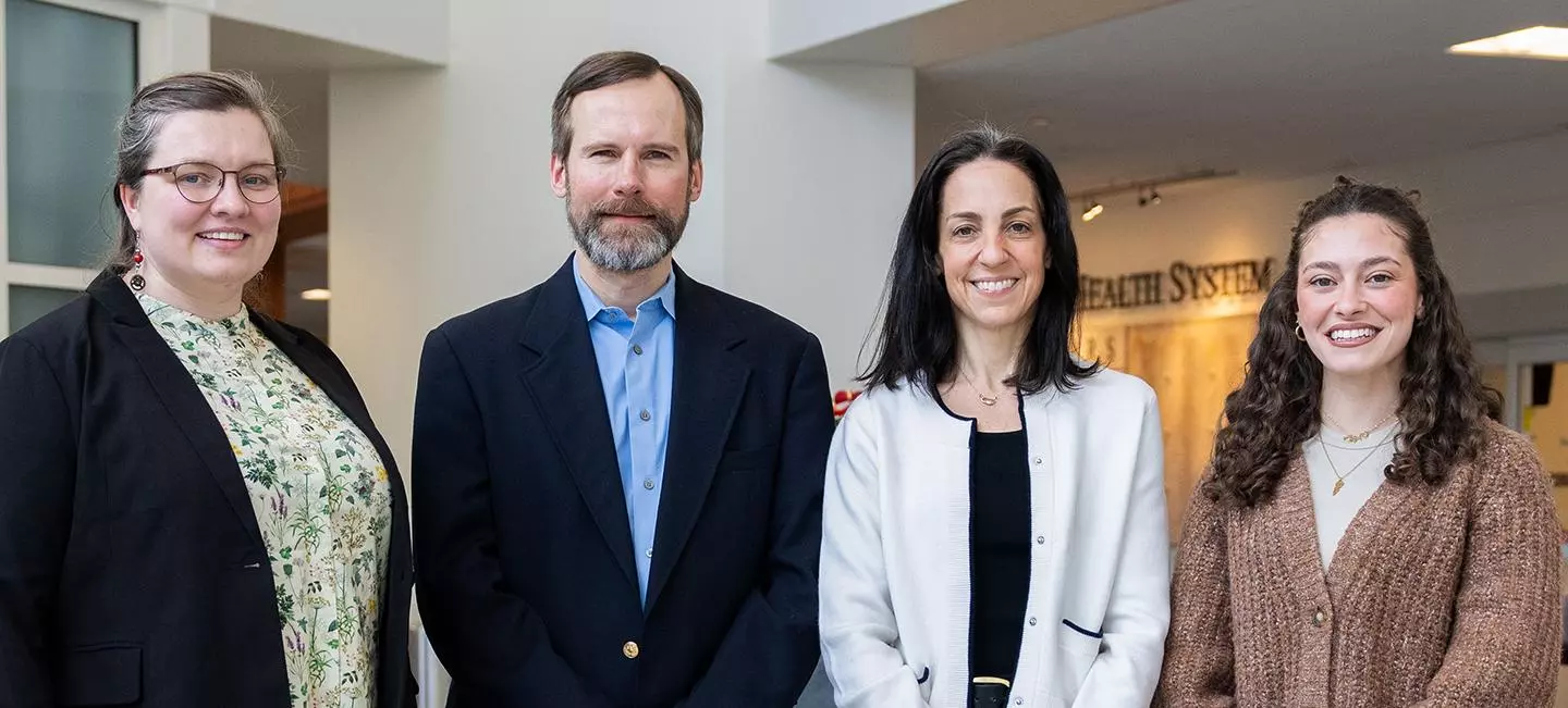 UVA researchers Róża Przanowska, Kevin Janes, Shayna Showalter and Najwa Labban are working on a method to predict which therapies will work best for individual patients with a common form of breast cancer. (UVA Engineering photo by Matt Cosner)