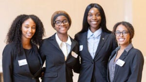 2025 Global Health Case Competition winning team: (From left) Jadesola Akinbi, Foladayo Akinbi, Naomi Tekola, and Bethany Amanuel