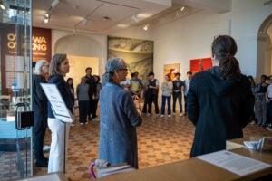 students at Fralin Art Museum looking at art