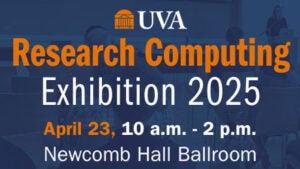 Research computing graphic with people at posters