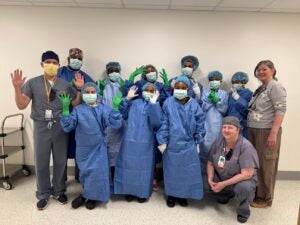 Students learn to scrub in for surgery.