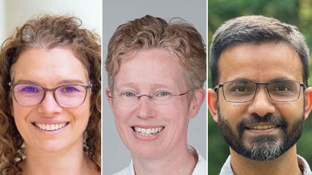 (From left) Anna Cliffe, PhD, Uta Erdbruegger, MD, Swapnil Sonkusare, PhD
