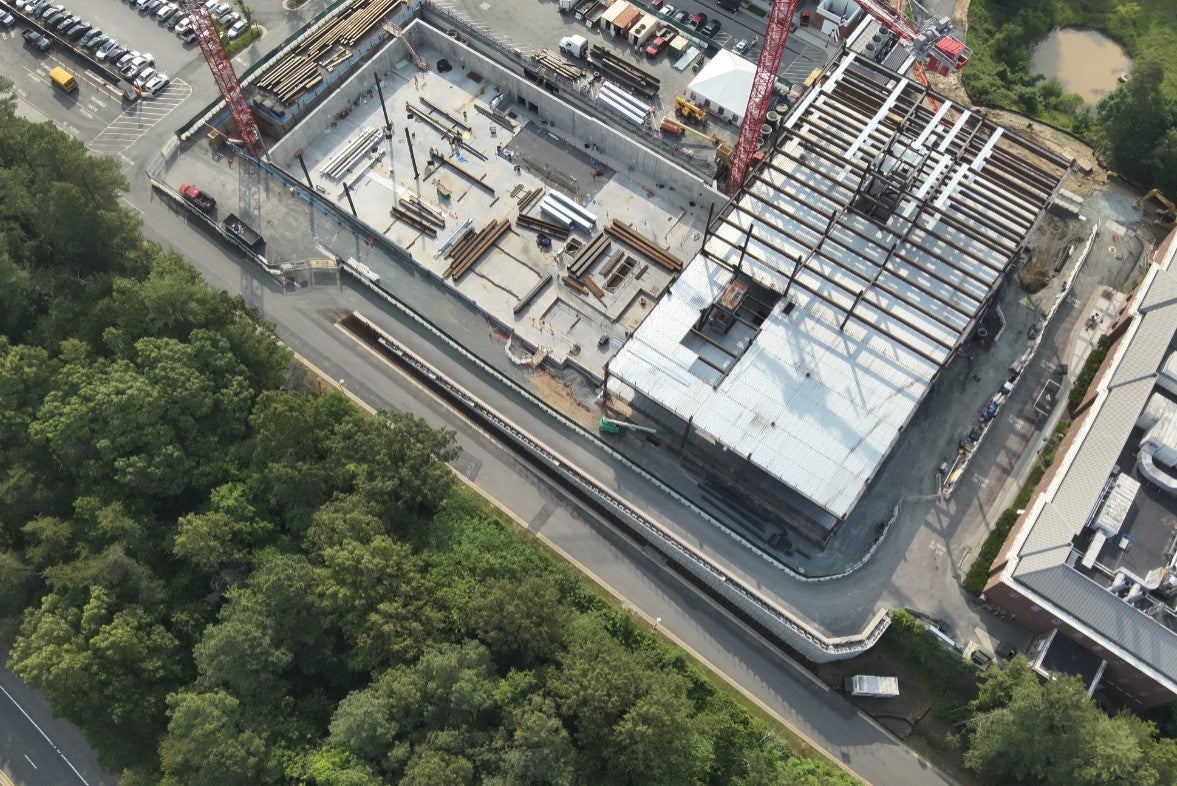 Aerial drone footage of the Manning Institute of Biotechnology site also captures this sequencing. (Photo by Skanska USA, Inc.)