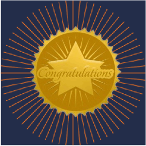 graphic gold star with word congratulations on it