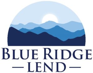 logo for blue ridge lend - mountain scene with the text blue ridge lend under it 