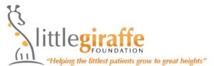 little giraffe logo - outline of a giraffe with the text "little giraffe foundation, helping the littlest patients grow to great heights"