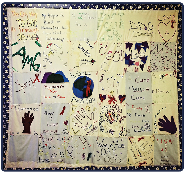 Quilt on wall at UVA infectious diseases, Ryan White Center