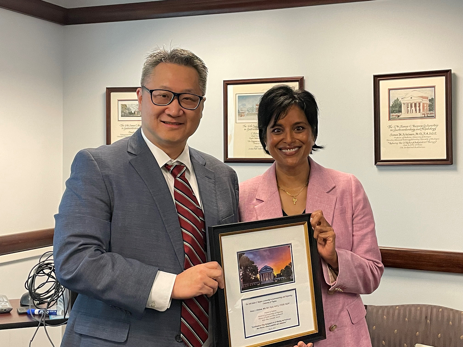 Respess Lectureship: From left – Dr. Andrew Wang and Dr. Neena Abraham