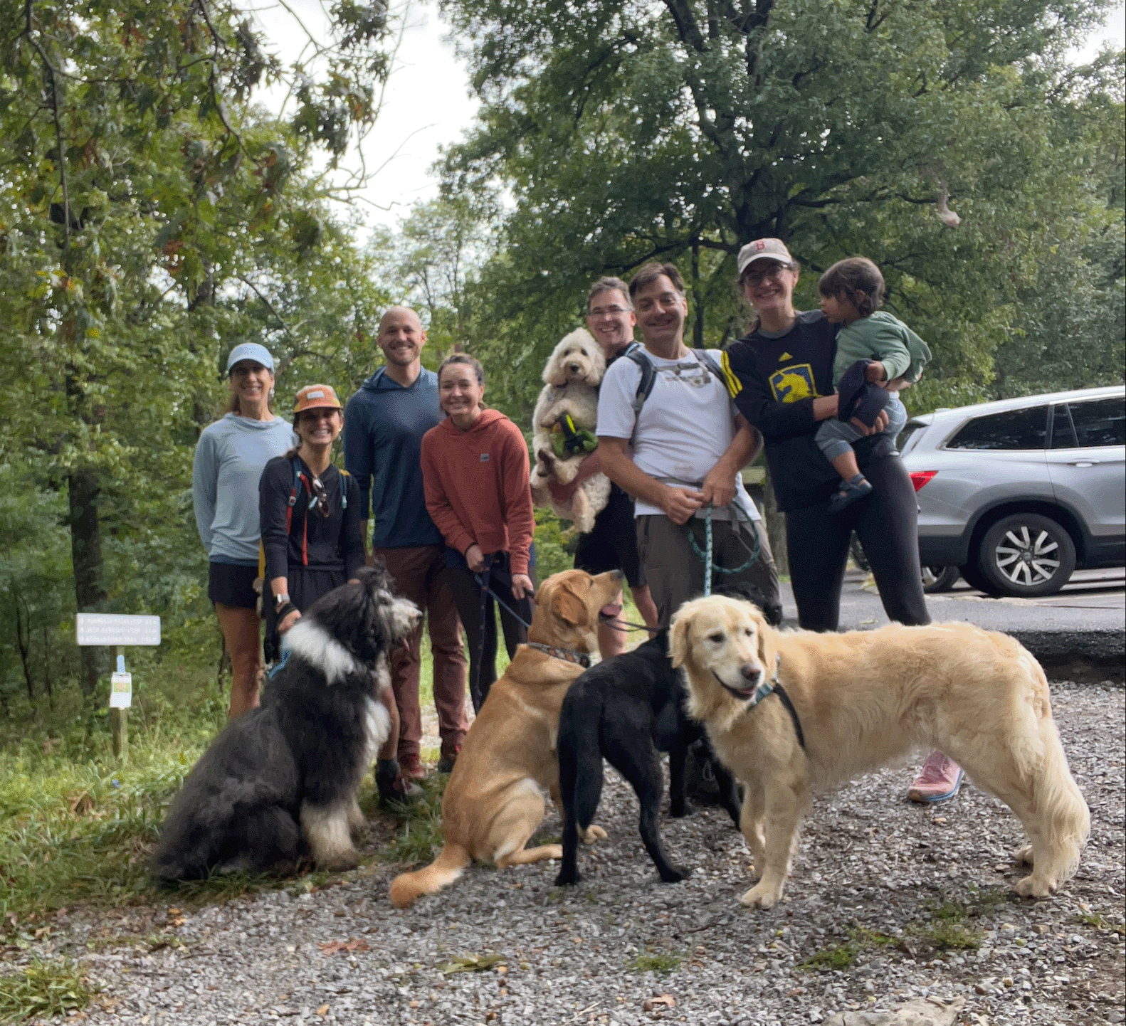 Welcome hike in the Blue Ridge Mountains for John Moriarty with GIM faculty and family